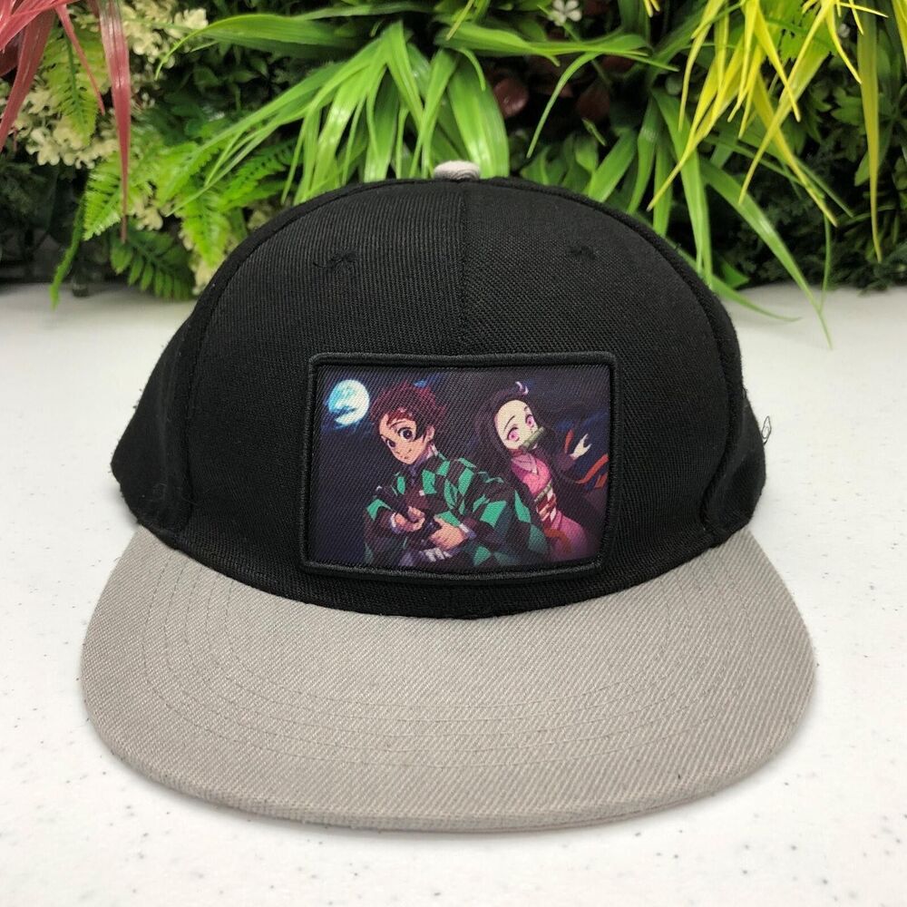 Demon Slayer Tanjiro Nezuko Hat Cap Snap Back Mens One Size Black Gray Anime